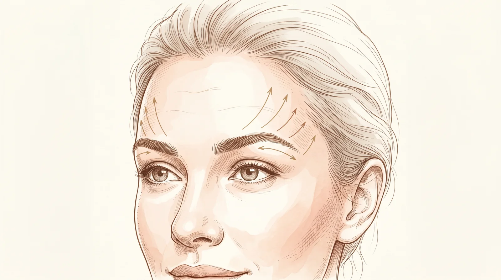 Illustration of the brow-lift direction — brows and forehead lifted and smoothed