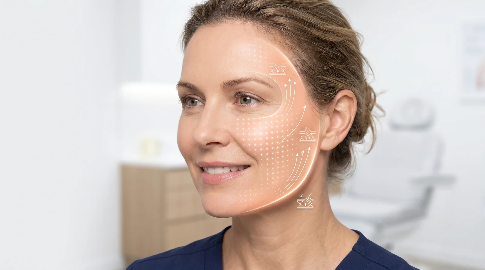 Illustration of laser skin resurfacing — smoothing texture and stimulating new collagen