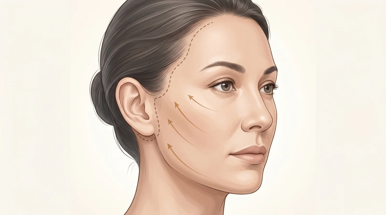 The small, camera-guided incision points used in The Invisible Lift, hidden along the hairline and behind the ear