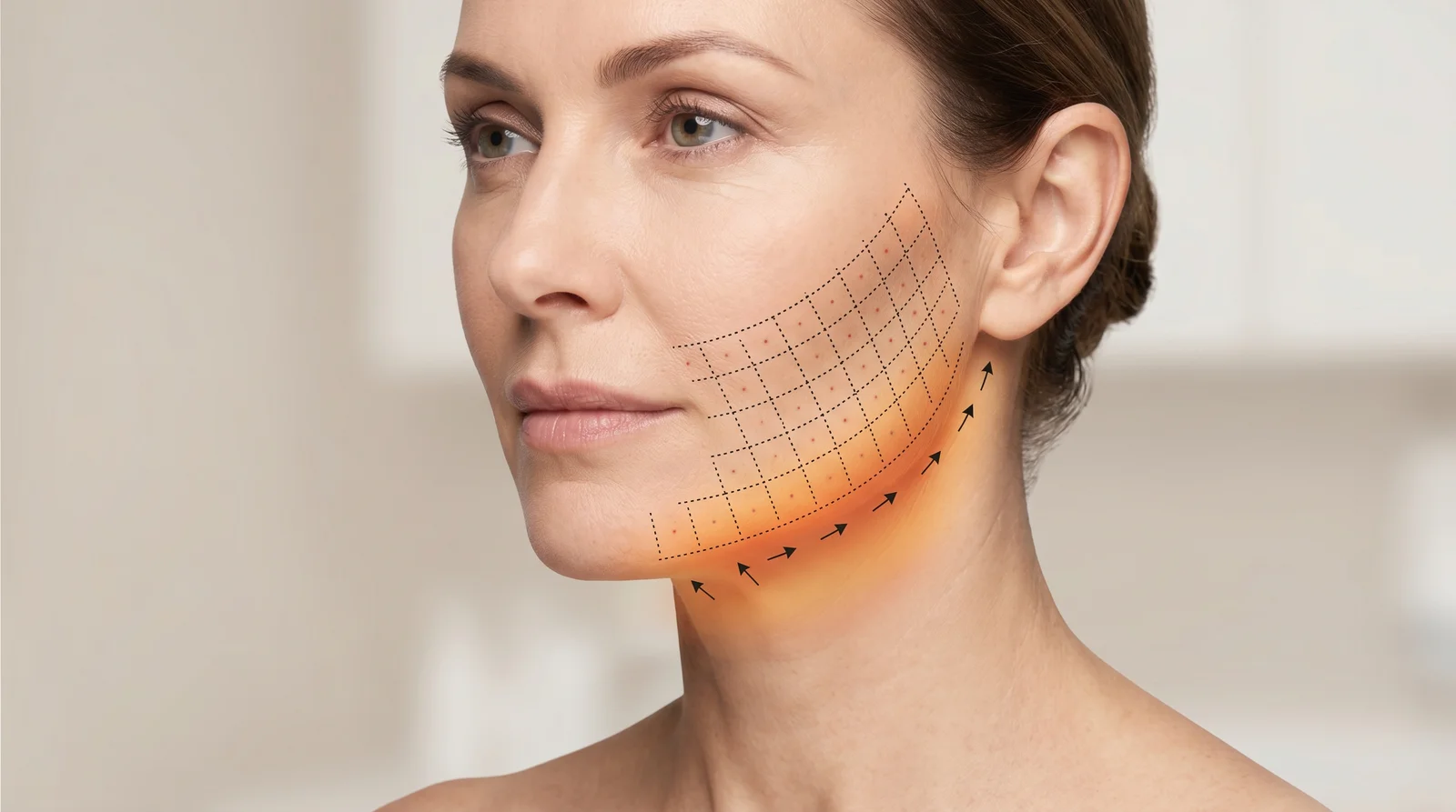 Illustration of Profound RF microneedling — energy delivered along the jawline to tighten and lift